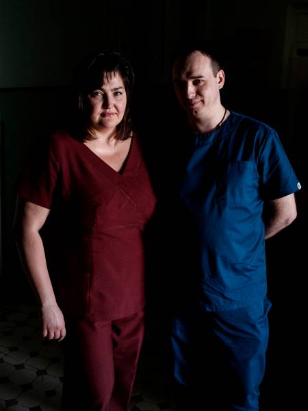 Olena Ponomarenko and Vladyslav Derhalyuk are doctors who work at the children's hospital in Zaporizhzhia.